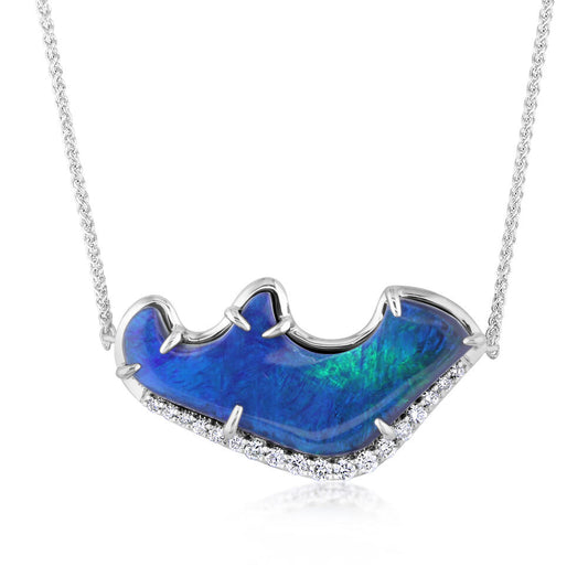 14K White Gold Australian Black Opal/Diamond Neckpiece