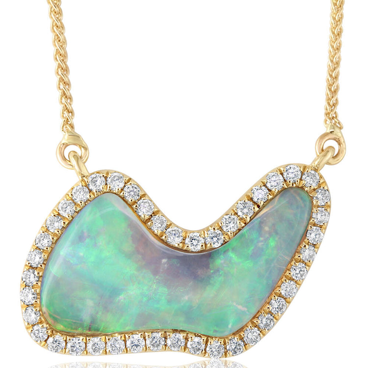 14K Yellow Gold Australian Opal/Diamond Neckpiece