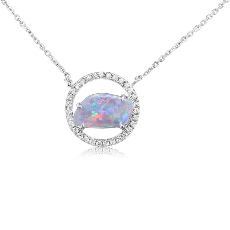 14K White Gold Australian Opal/Diamond Neckpiece