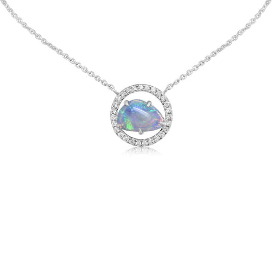 14K White Gold Australian Opal/Diamond Neckpiece