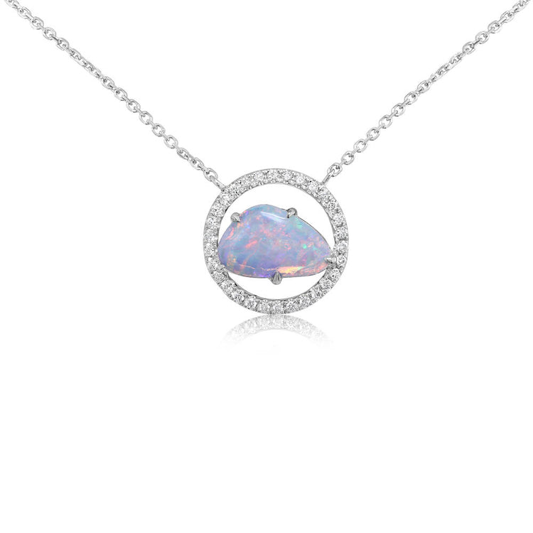 14K White Gold Australian Opal/Diamond Neckpiece