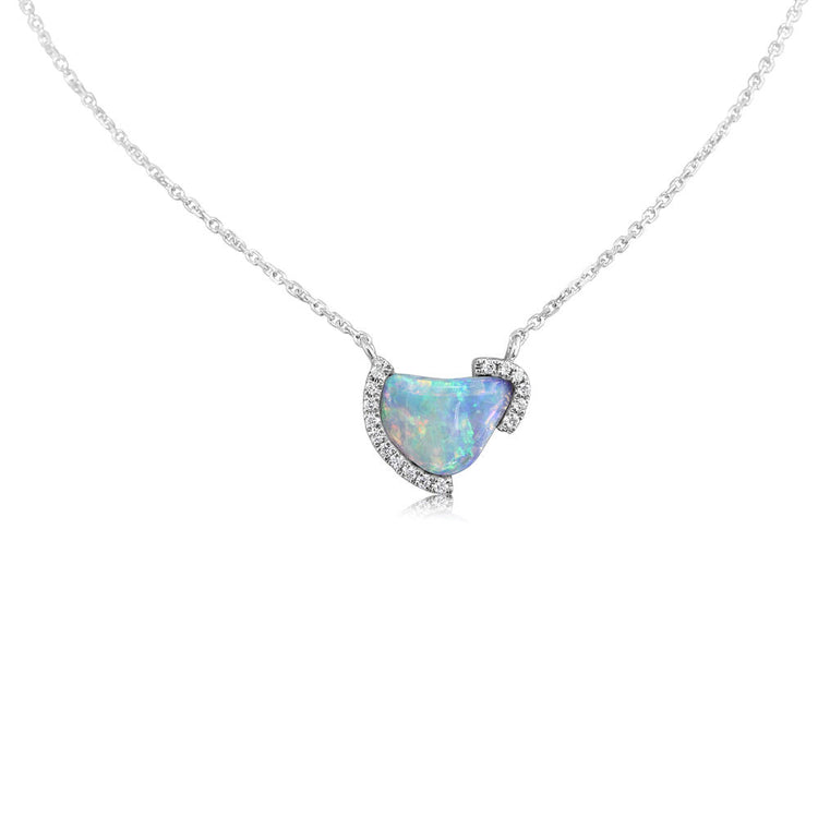 14K White Gold Australian Opal/Diamond Neckpiece