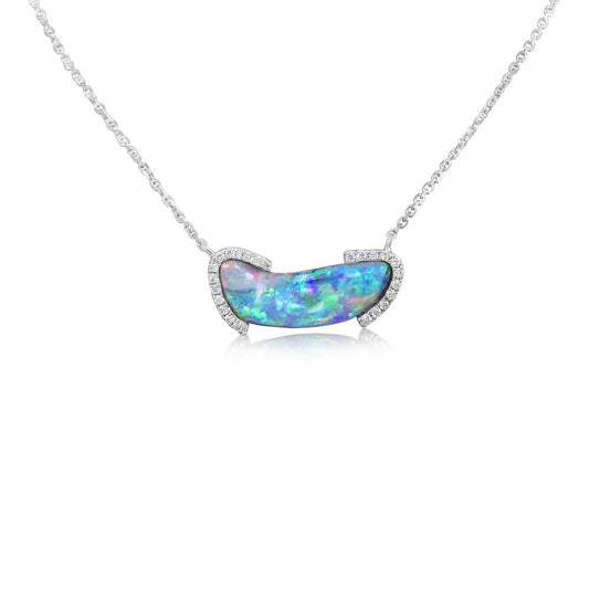 14K White Gold Australian Opal/Diamond Neckpiece