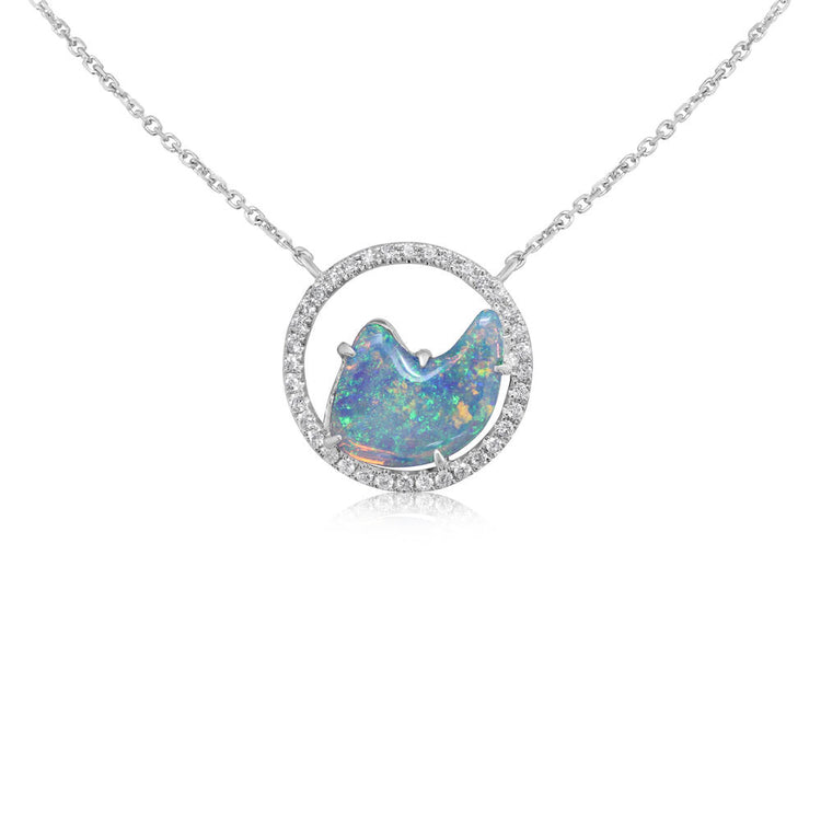 14K White Gold Australian Opal/Diamond Neckpiece