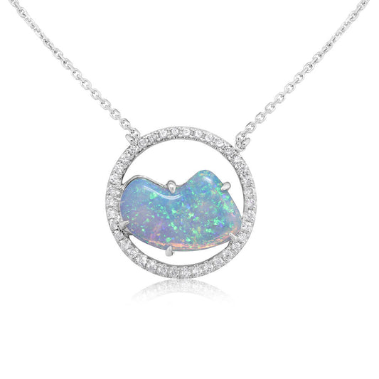 14K White Gold Australian Opal/Diamond Neckpiece