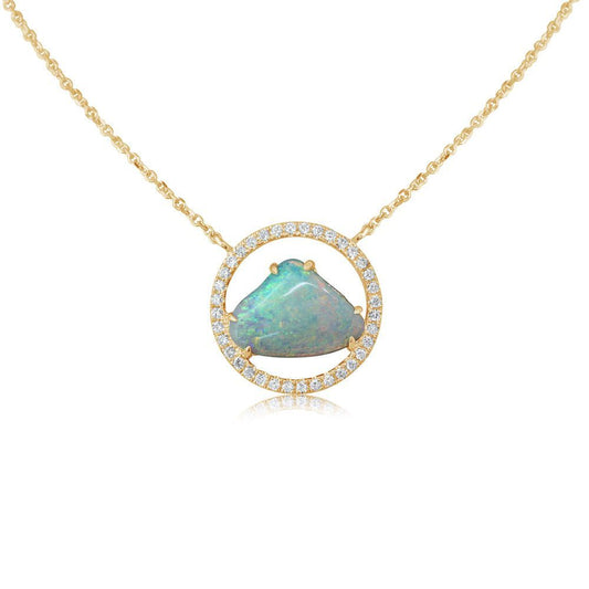 14K Yellow Gold Australian Opal/Diamond Neckpiece