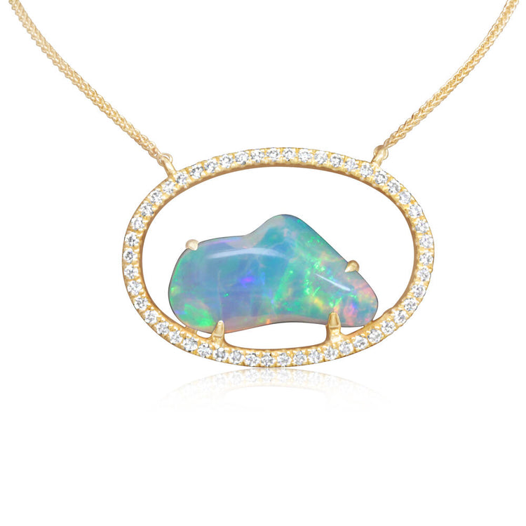 14K Yellow Gold Australian Opal/Diamond Neckpiece