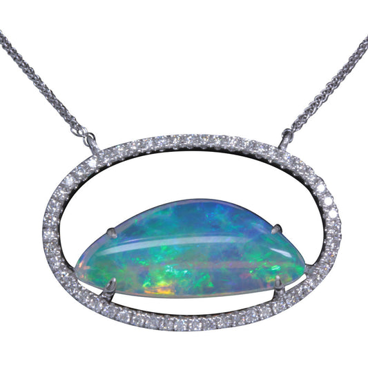 14K White Gold Australian Opal/Diamond Neckpiece