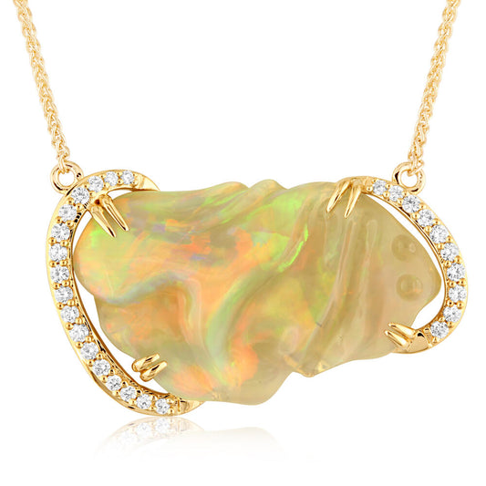 18K Yellow Gold Australian Opal/Diamond Neckpiece