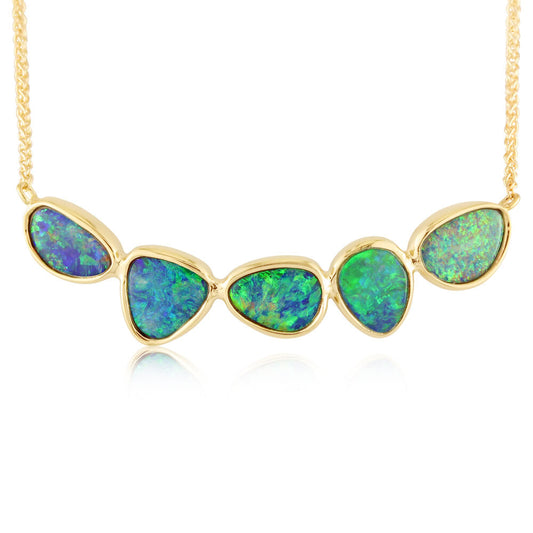 14K Yellow Gold Australian Opal Doublet Necklace