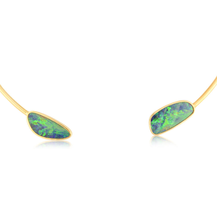 14K Yellow Gold Australian Opal Doublet/Diamond Neckpiece