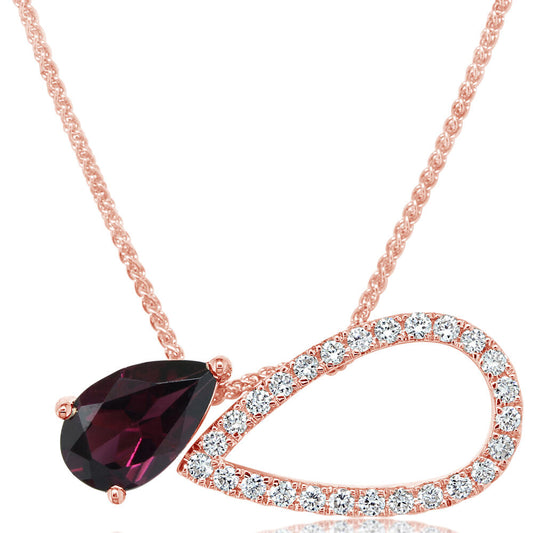 14K Rose Gold Rhodolite Garnet/Diamond Neckpiece