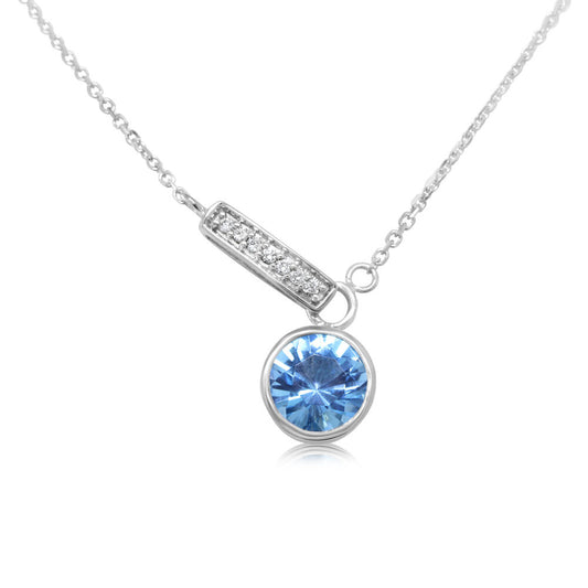 14K White Gold Blue Topaz/Diamond Necklace