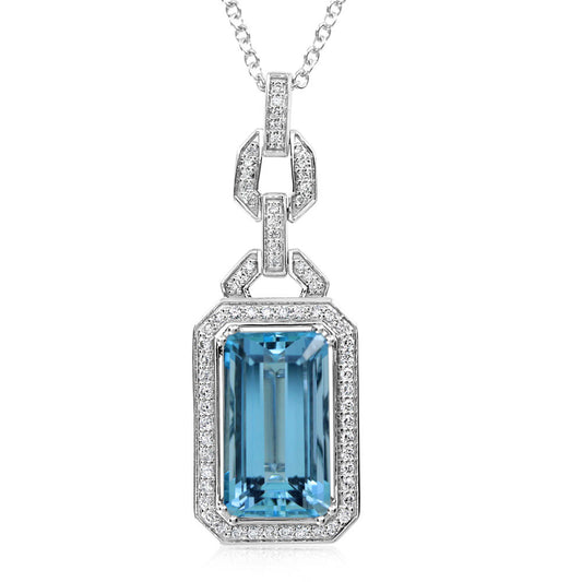 14K White Gold Aquamarine/Diamond Neckpiece