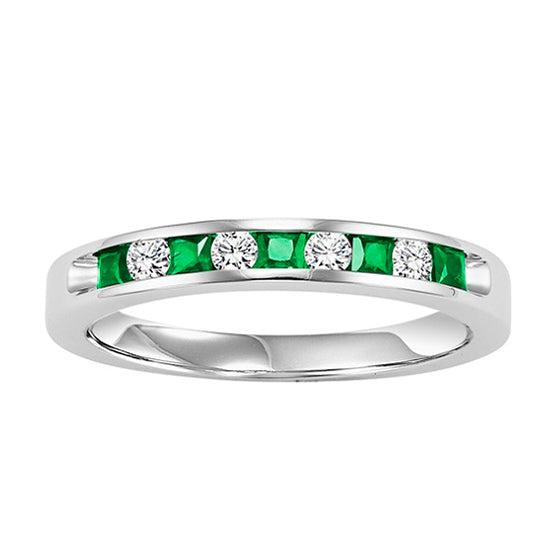 14K Channel Set Diamond & Emerald Band