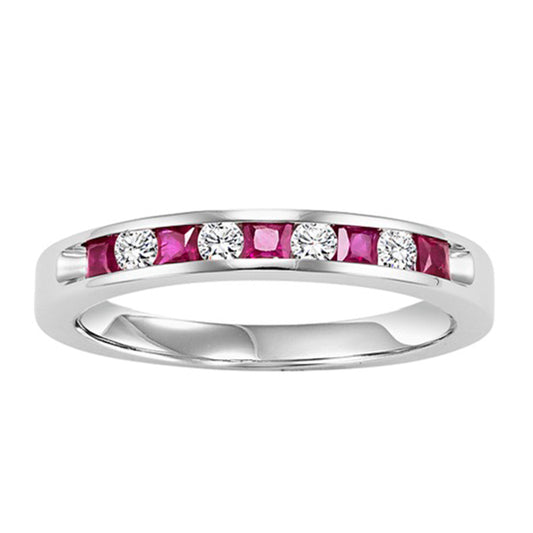 14K Channel Set Diamond & Ruby Band