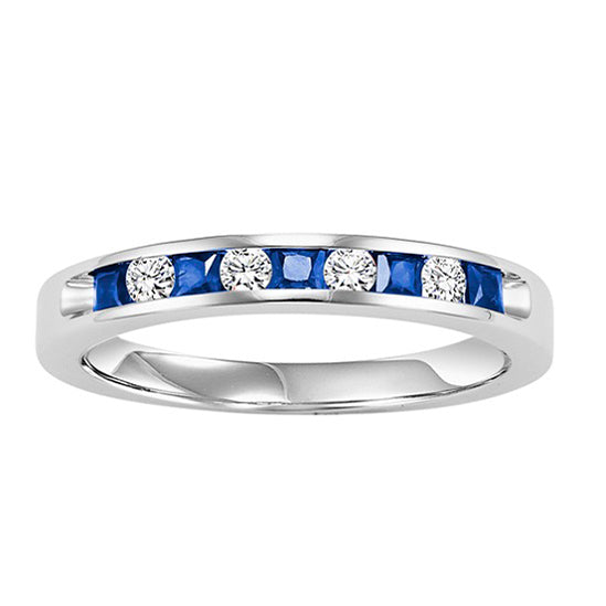 14K Channel Set Diamond & Sapphire Band