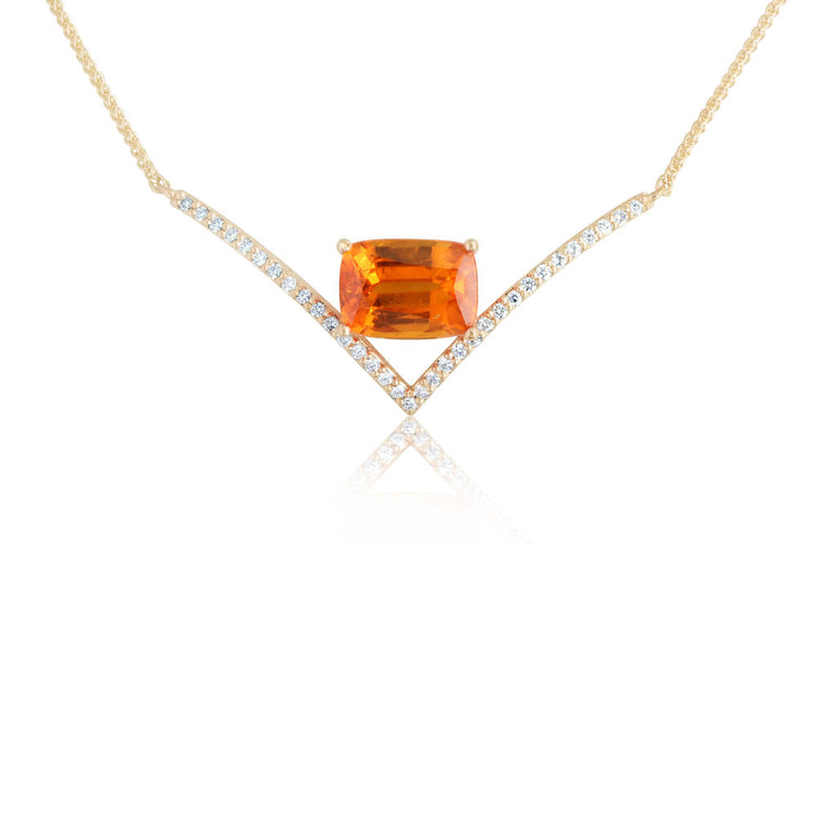 14K Yellow Gold Mandarin Garnet/Diamond Neckpiece