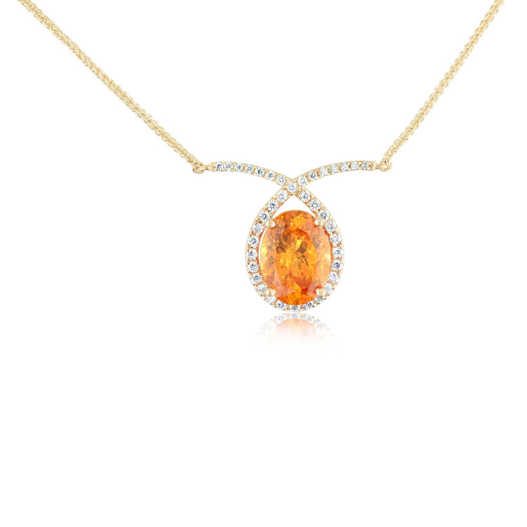 14K Yellow Gold Mandarin Garnet/Diamond Neckpiece