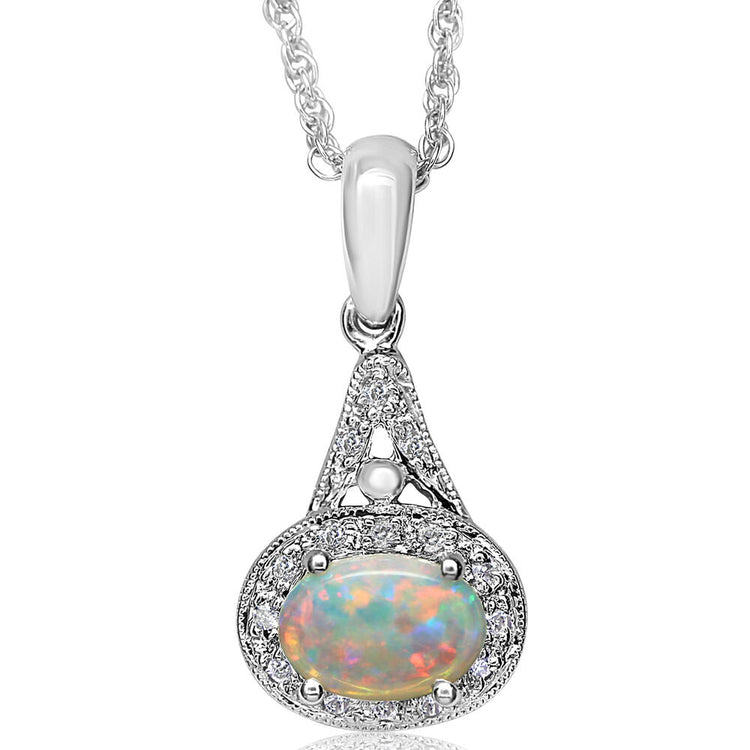 14K White Gold #1 Opal/Diamond Pendant