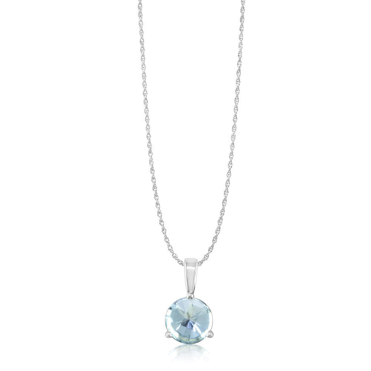 14K White Gold Checkerboard Aquamarine Martini Pendant