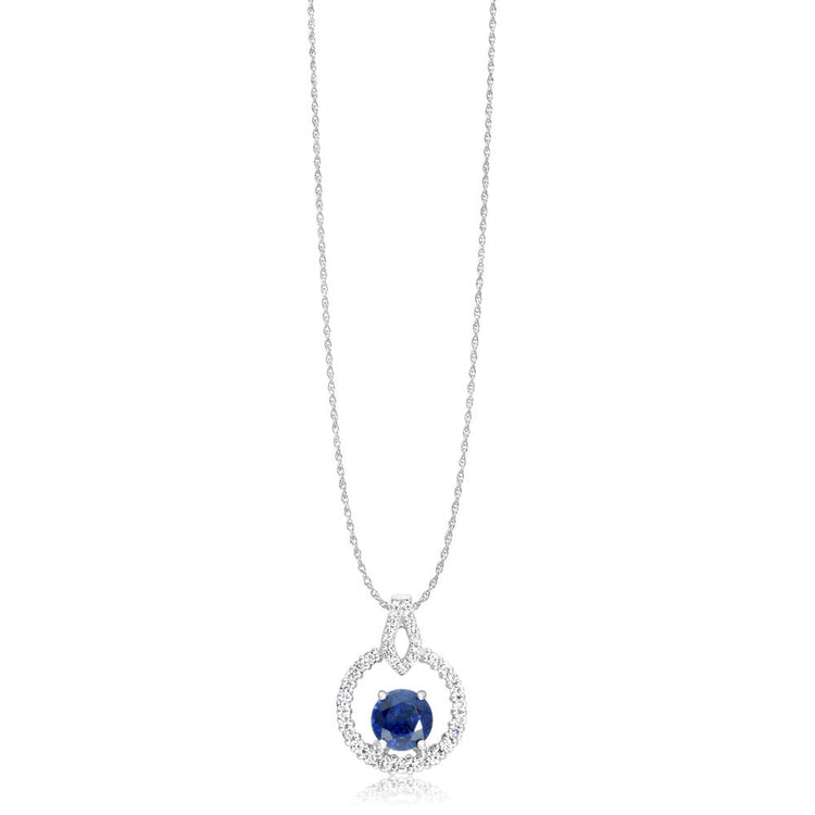 18K White Gold Blue Sapphire/Diamond Pendant