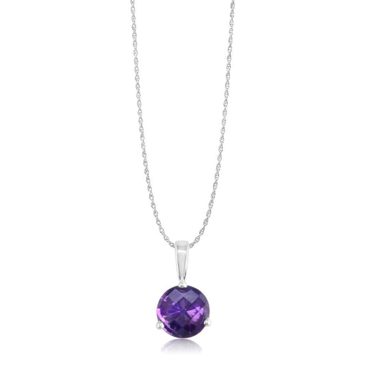 14K White Gold Checkerboard Amethyst Martini Pendant