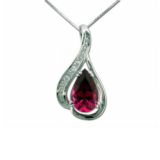 18K White Gold Raspberry Tourmaline(Rubellite)/Diamond Pendant