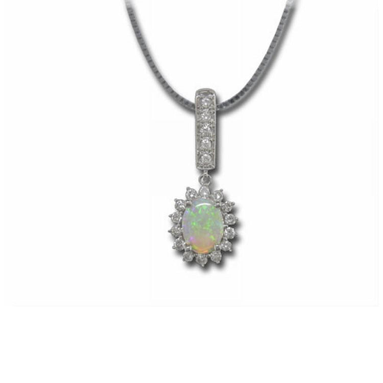 14K White Gold Australian Opal/Diamond Pendant