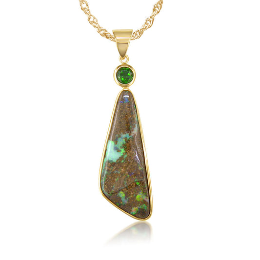 14K Yellow Gold Boulder Opal/Peridot Pendant