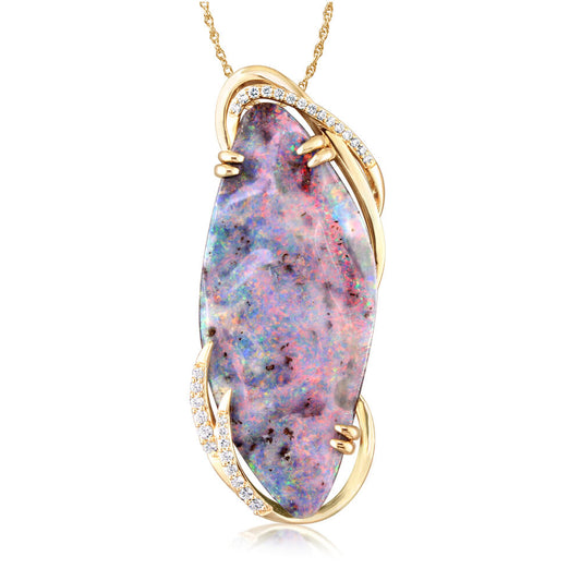 14K Rose Gold Australian Boulder Opal/Diamond Pendant