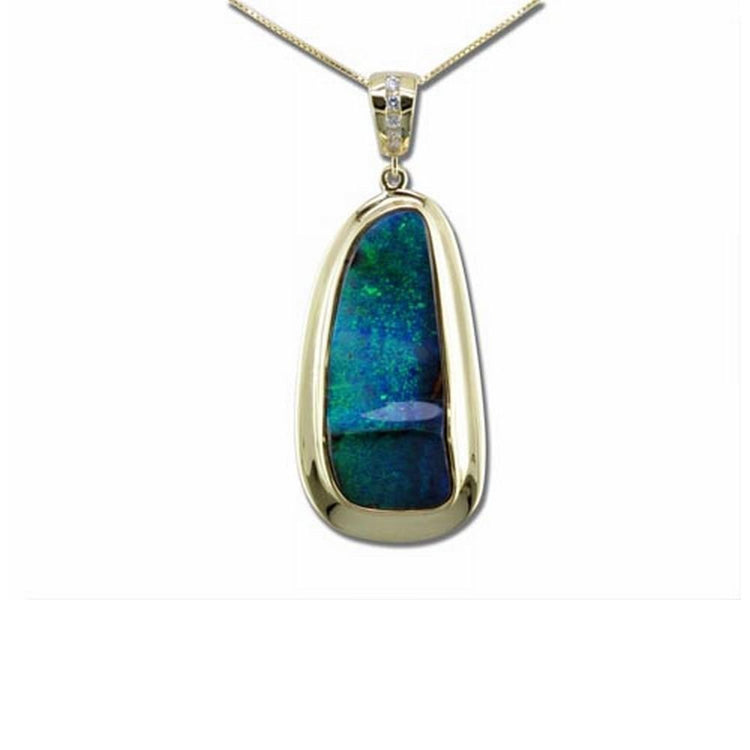 14K Yellow Gold Boulder Opal/Diamond Pendant