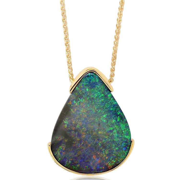 14K Yellow Gold Australian Boulder Opal Pendant