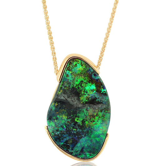 14K Yellow Gold Australian Boulder Opal Pendant