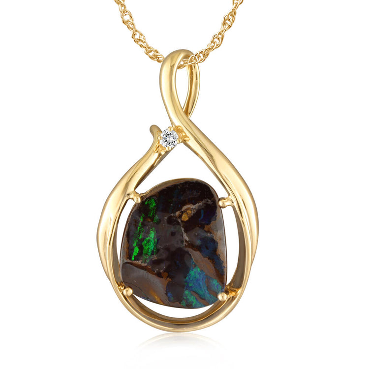 14K Yellow Gold Boulder Opal/Diamond Pendant