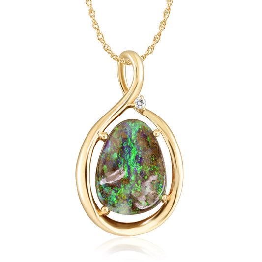 14K Yellow Gold Australian Boulder Opal/Diamond Pendant