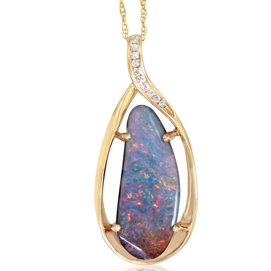 14K Yellow Gold Australian Boulder Opal/Diamond Pendant