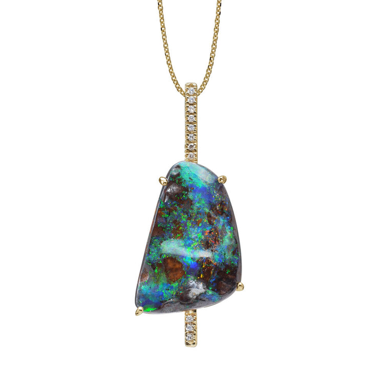 14K Yellow Gold Australian Boulder Opal/Diamond Pendant