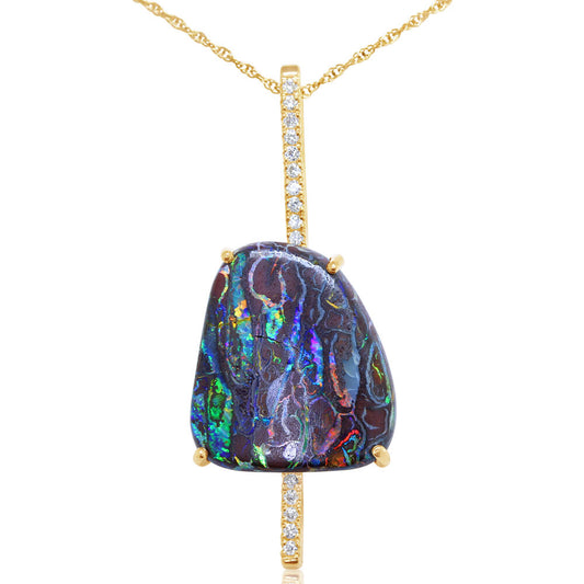 14K Yellow Gold Australian Boulder Opal/Diamond Pendant