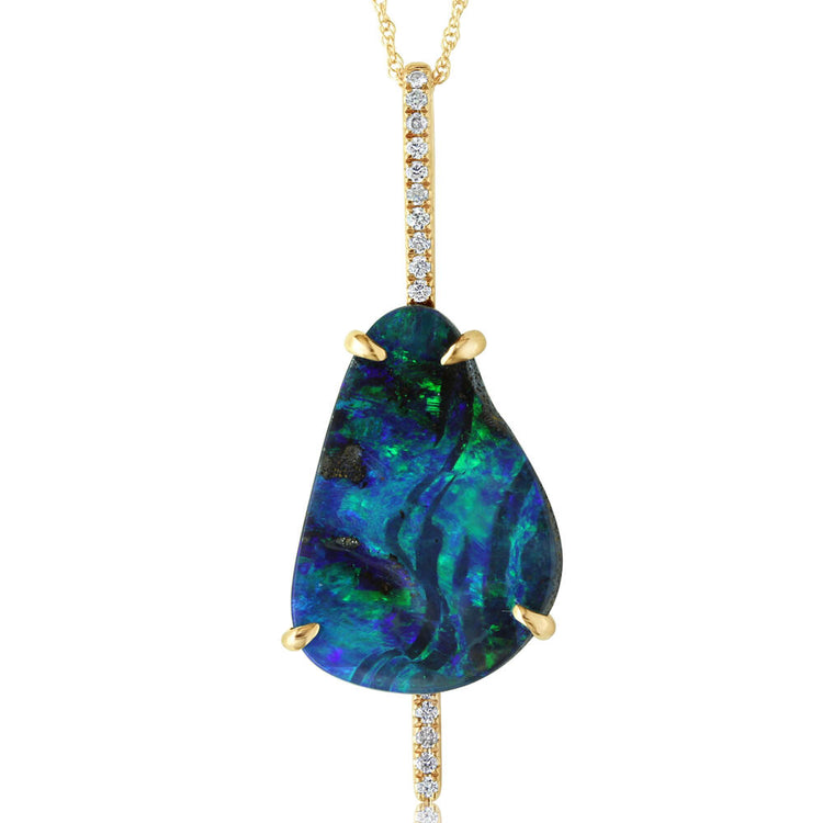 14K Yellow Gold Australian Boulder Opal/Diamond Pendant