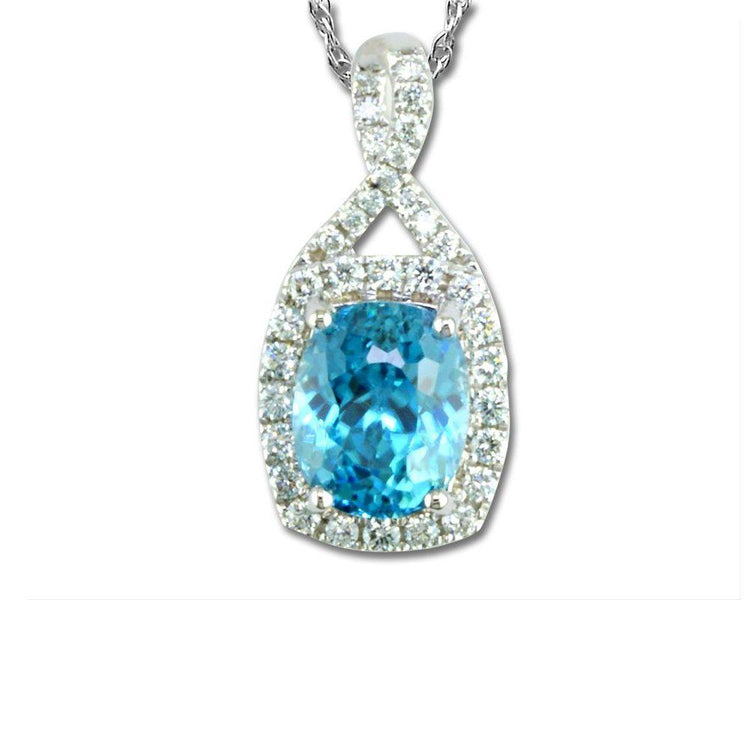 18K White Gold Blue Zircon/Diamond Pendant