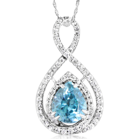 18K White Gold Blue Zircon/Diamond Pendant