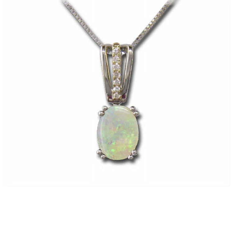 14K White and Yellow Gold Australian Opal/Diamond Pendant