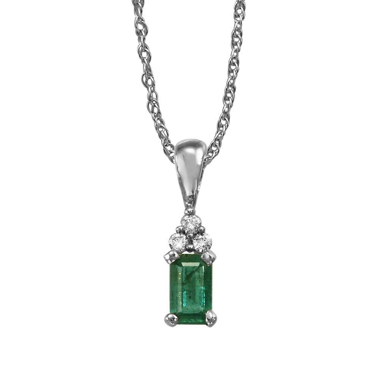 14K White Gold Emerald/Diamond Pendant (with Chain)