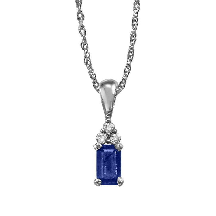 14K White Gold Blue Sapphire/Diamond Pendant (With Chain)