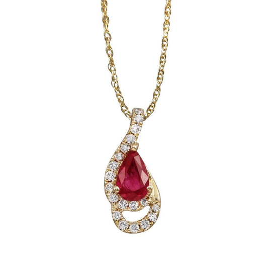 14K Yellow Gold Ruby/Diamond Pendant (With Chain)