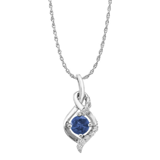 14K White Gold Blue Sapphire/Diamond Pendant