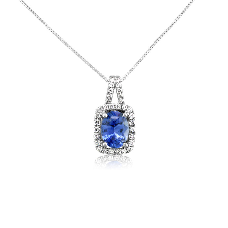 14K White Gold Ceylon Sapphire/Diamond Pendant