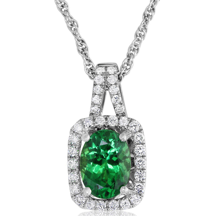 14K White Gold Tsavorite/Diamond Pendant