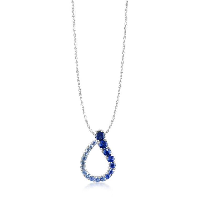 14K White Gold Graduated Blue Sapphire Pendant